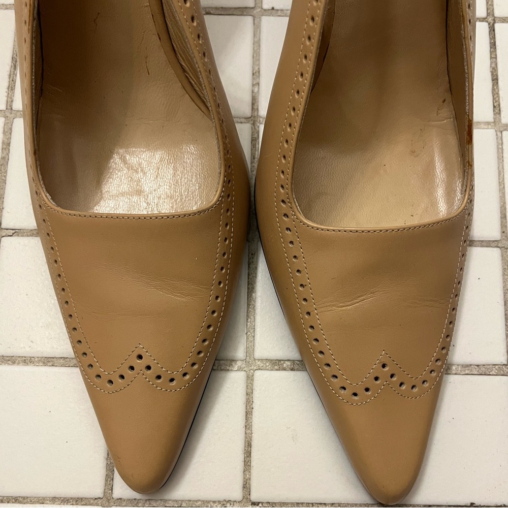 Celine Beige Leather Slingback Heels Women’s Size 10 / 40 EU with FLAWS - Picture 2 of 13